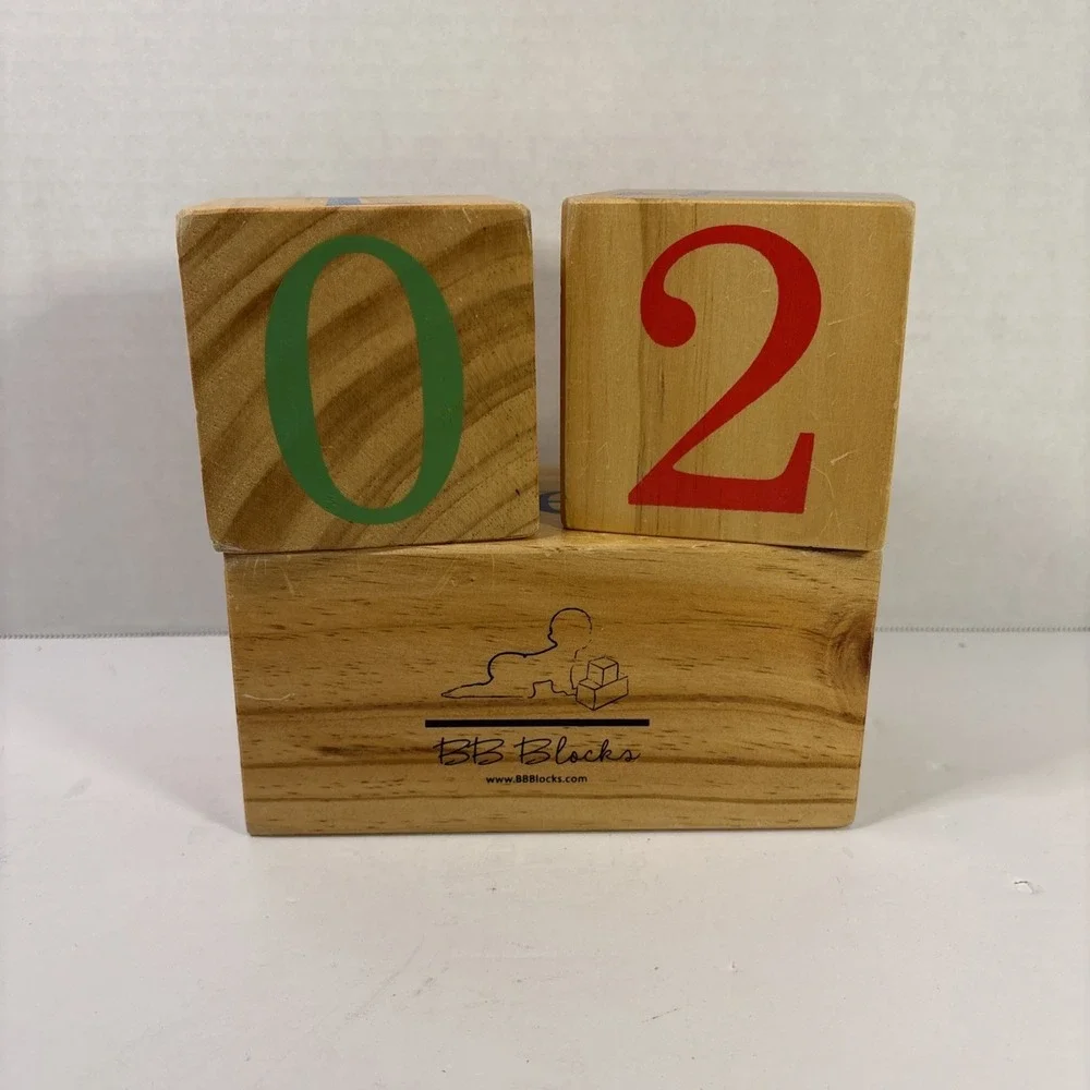 BB Blocks Wooden Baby Milestone Blocks Set Weeks Months Years Photo Prop Wood